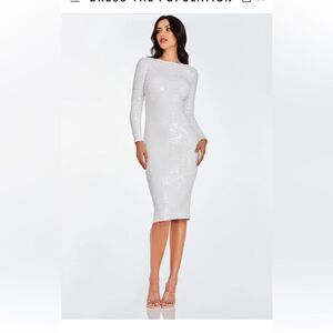 Dress The Population Emery Sequin Long Sleeve Dress in White Large NWT